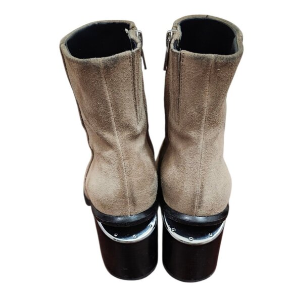 Alexander Wang Suede Ankle Boots Taupe Block Heel Zip Booties Size 36.5 US 6 - Picture 8 of 15